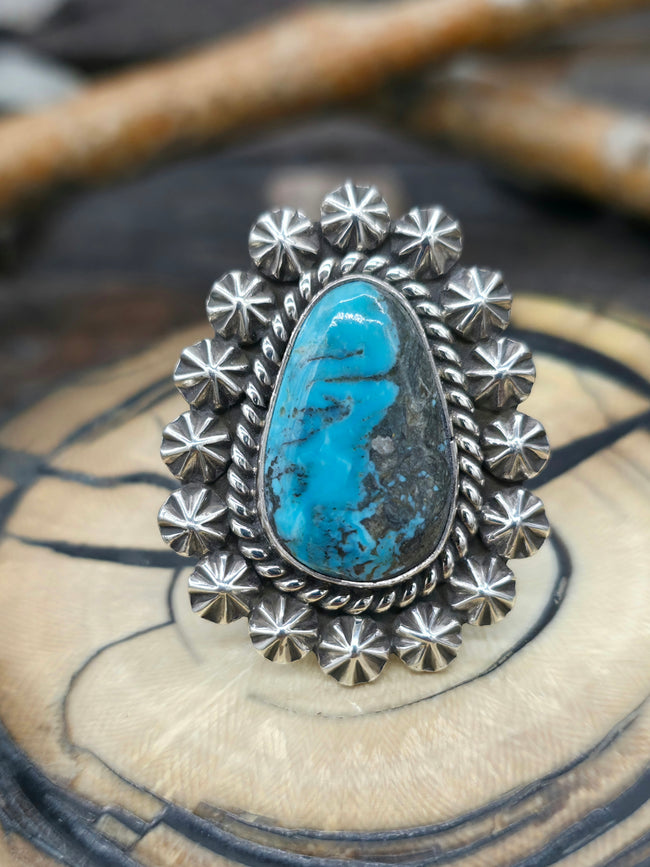 Sterling Silver and Turquoise Ring by Leonard Platero - Adjustable