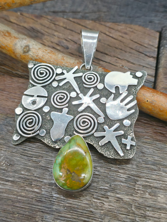 Sterling Silver & Royston Turquoise Pendant by Alex Sanchez - 3 3/4 in. by 2 3/4 in.