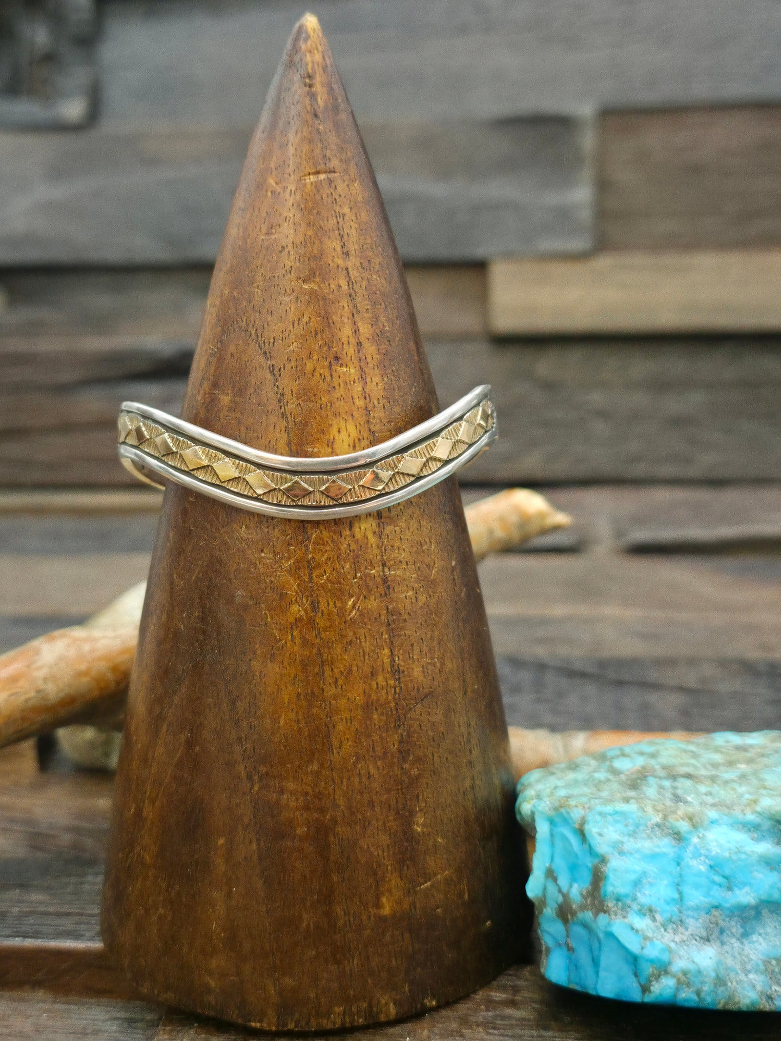 Sterling Silver and 14K Gold Bracelet with Diamond Design by Bruce Morgan - 6 1/2 in.