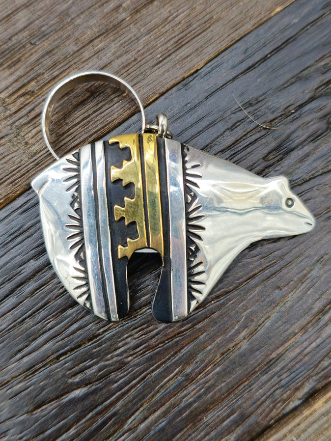 Sterling Silver and Brass Bear Overlay Pendant by Rose Singer