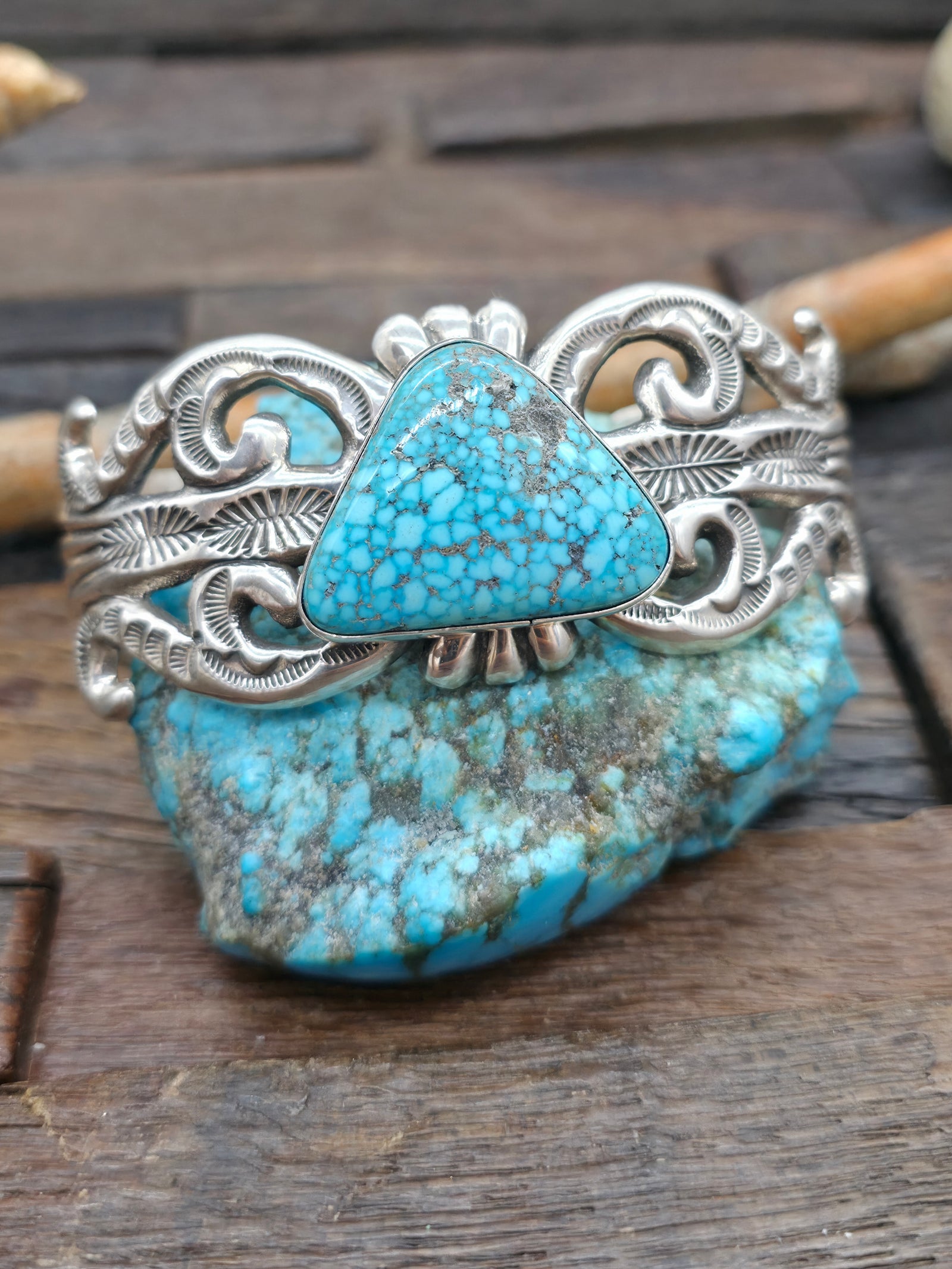 Extra Large Cast and Stamped Sterling Silver and Turquoise Cuff - 8 3 ...
