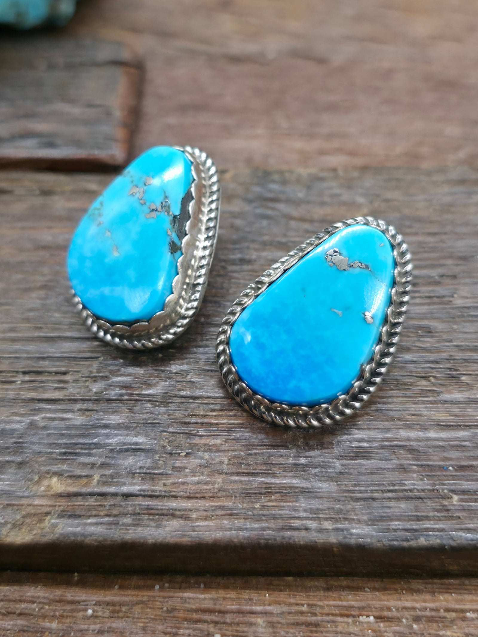 Sterling Silver Kingman Turquoise Post Earrings by Delbert Delgarito - 1 in. by 3/4 in.