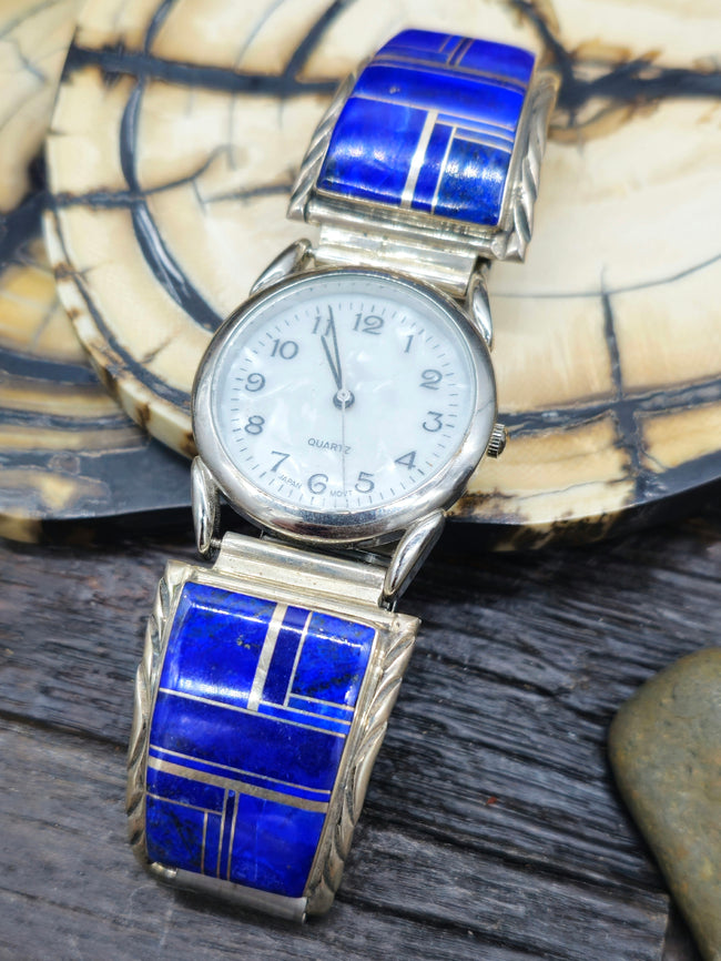 Lapis Lazuli Inlay Sterling Silver Watch