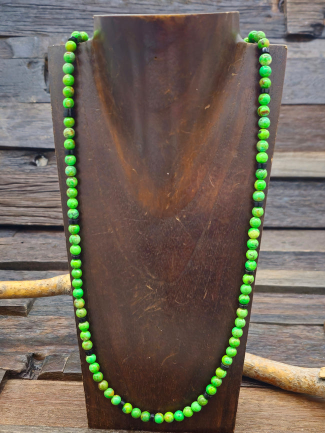 Hubei Turquoise and Jet Stone Bead Necklace - 28 in.