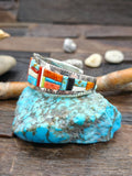 Multistone Sterling Silver Cobblestone Inlay Cuff by David Tune - 6 1/2 in. w/gap