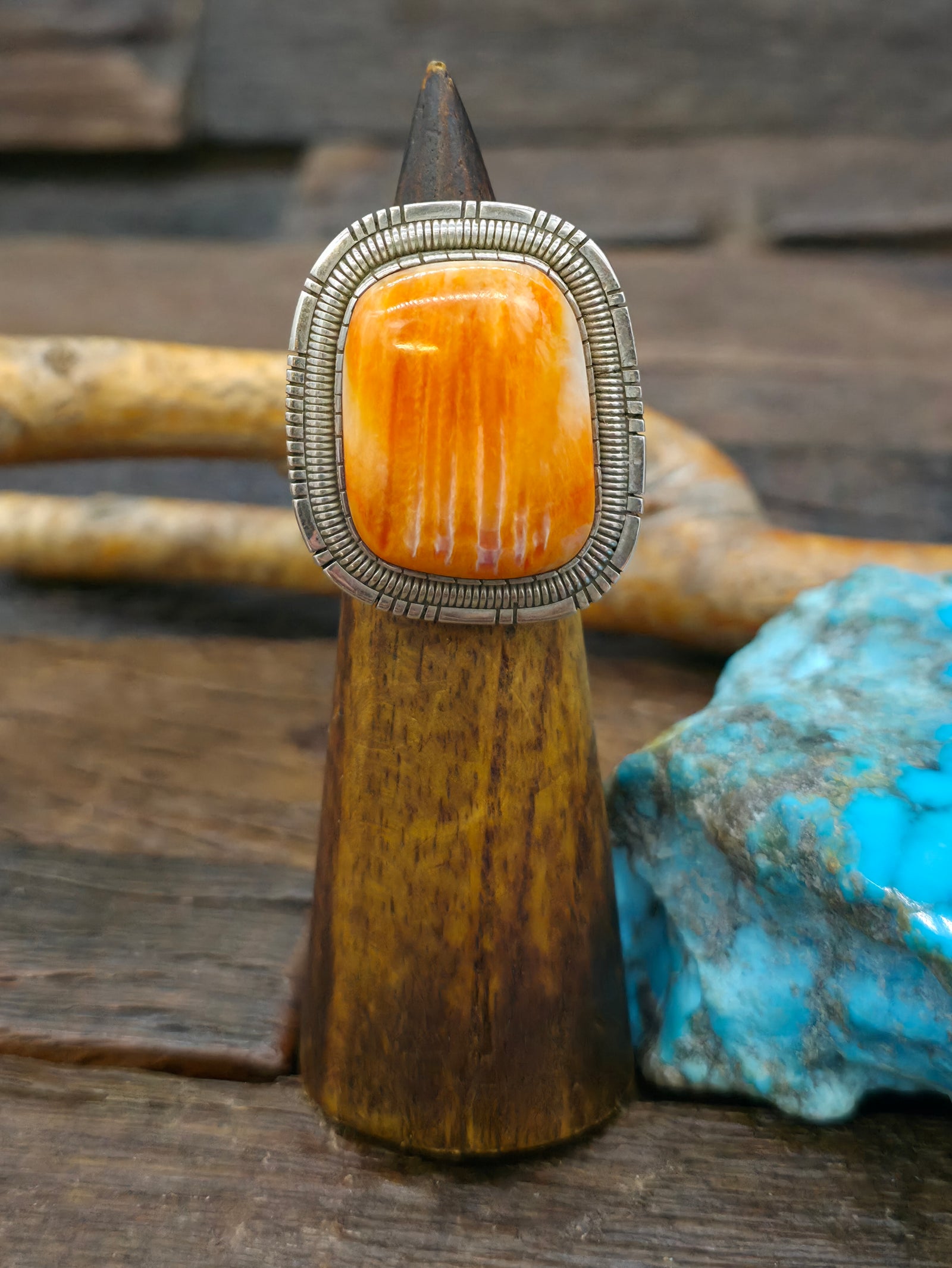 Sterling Silver Orange Spiny Statement Ring by Walter Vandever - Adjustable