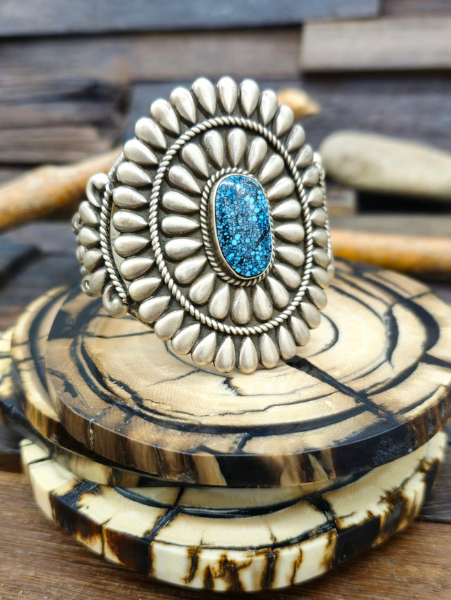 Sterling Silver and Spiderweb Turquoise Cuff by T. Jim - 6 1/4 in.