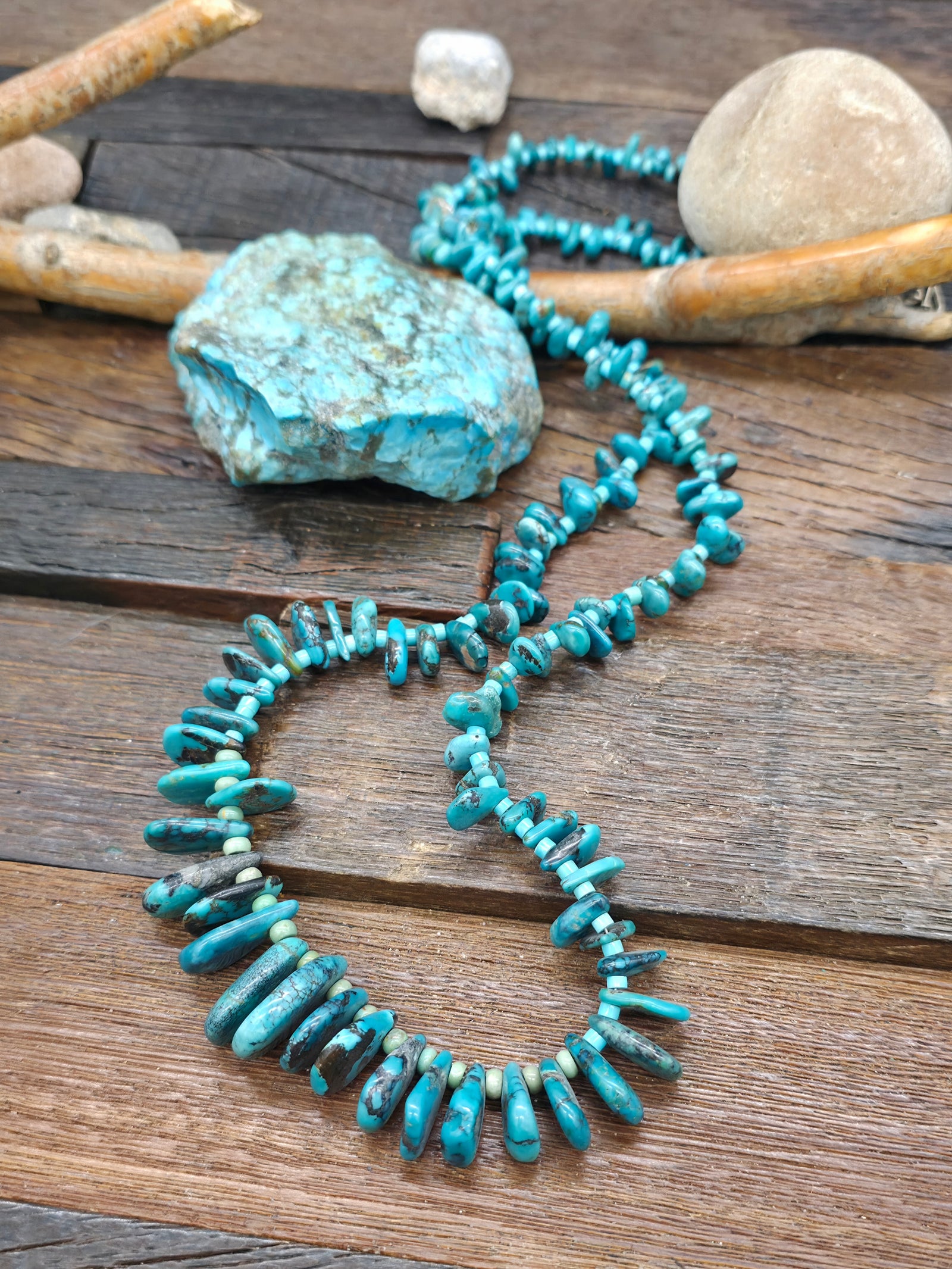 Graduated Sky Horse Turquoise Tab Necklace - 32 in.