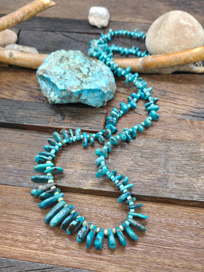 Graduated Sky Horse Turquoise Tab Necklace - 32 in.