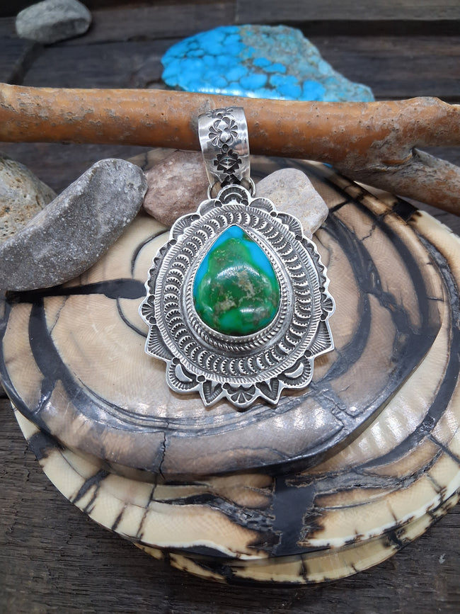 Sterling Silver Stamped Teardrop Sonoran Gold Turquoise by Maloney