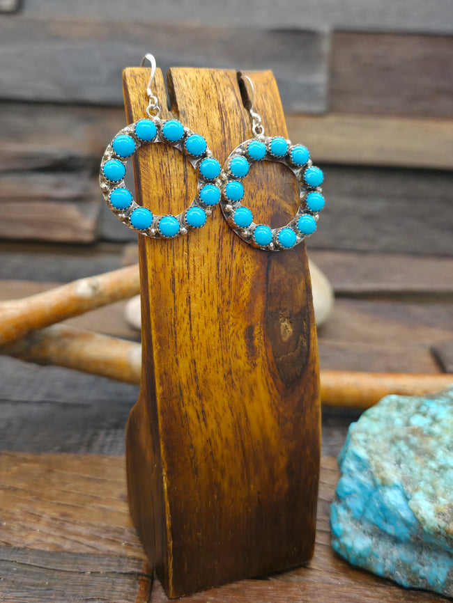 Sterling Silver Turquoise Circle Earrings by Joanne Spencer - 2 in. by 1 in.