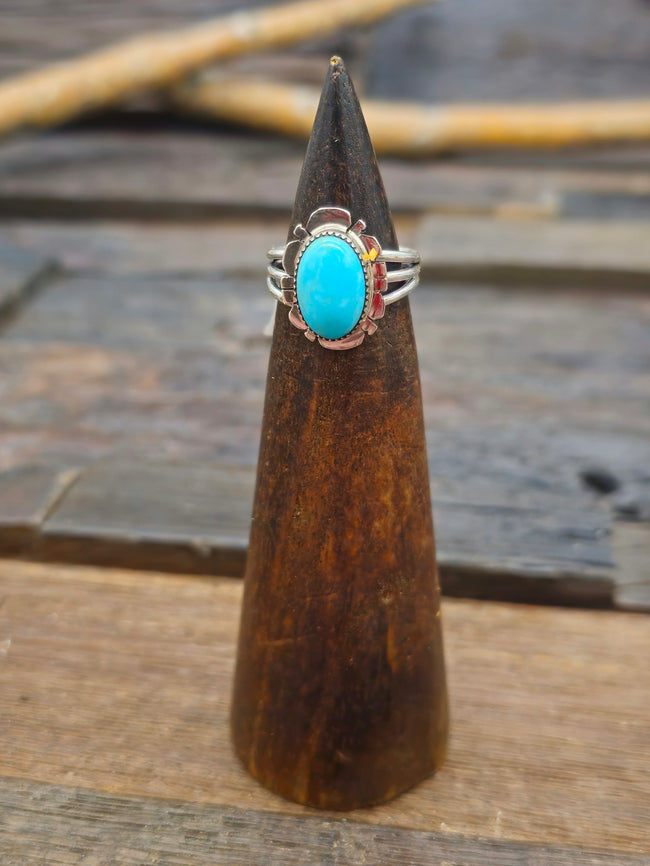 Blue Turquoise Sterling Silver Ring by Leona Delgarito- Size 5 1/2