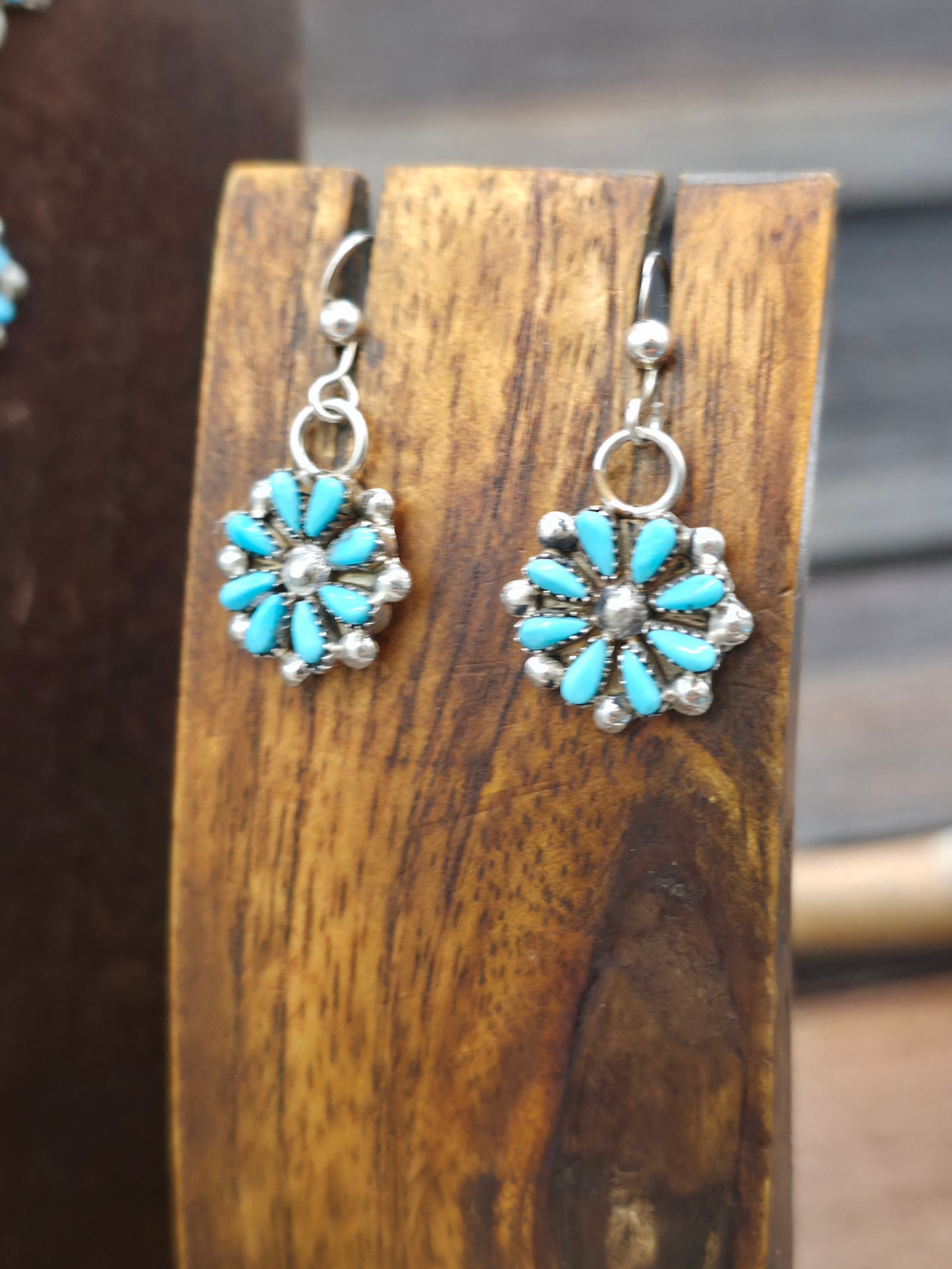 Sterling Silver and Turquoise Petit Point Lariat Necklace and Earring Set by David Leekity - 18 in.