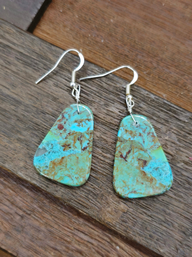 Blue Turquoise Slab Earrings by Robert Coriz