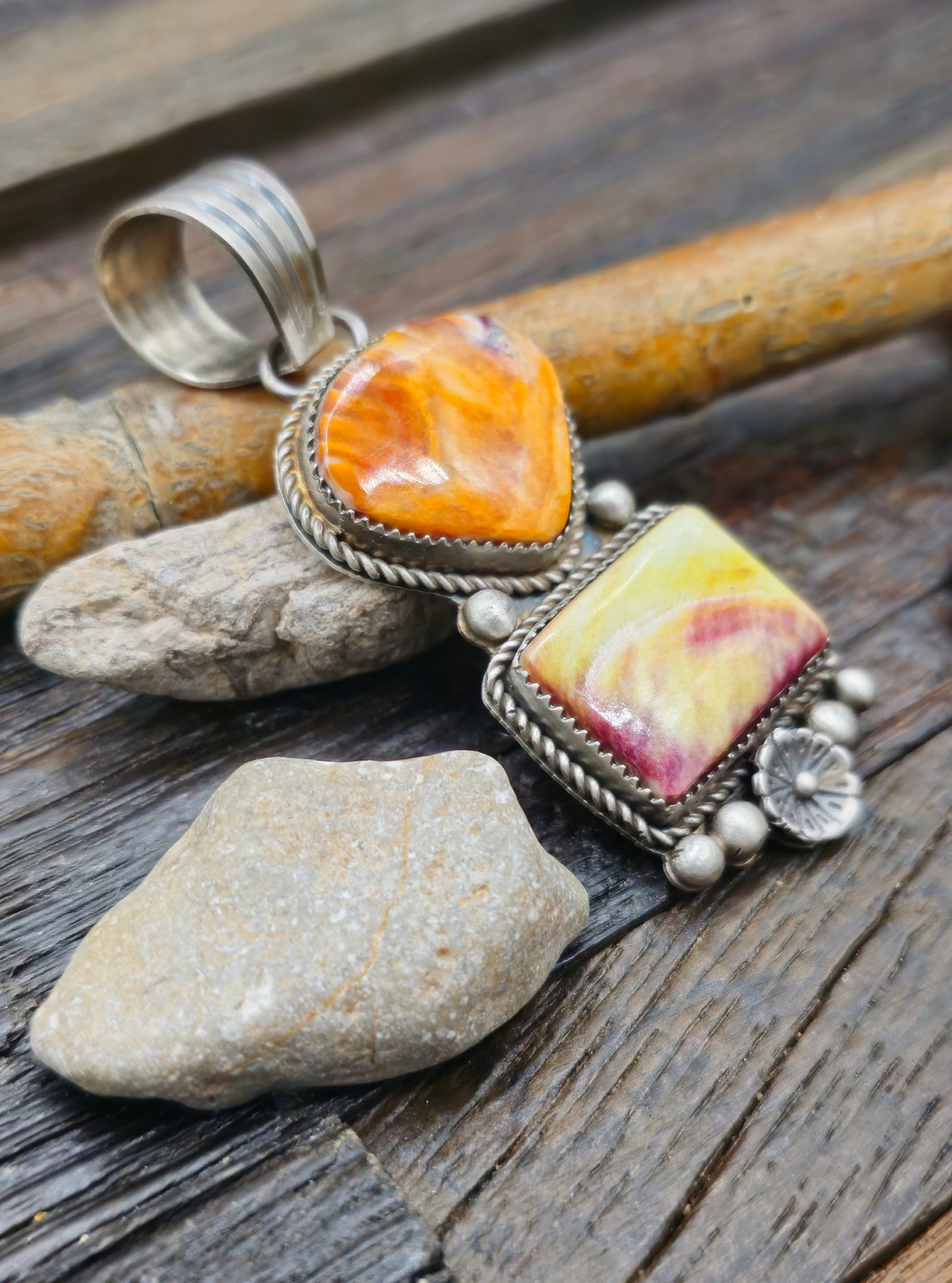 Two Stone Sterling Silver Spiny Oyster Pendant by LaRose Ganadanegro