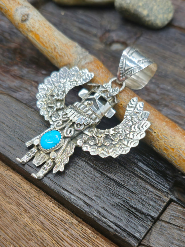 Sterling Silver and Turquoise Eagle Dancer Pendant by Alonzo Mariano