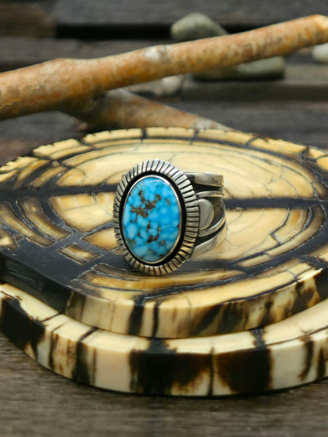 Wide Turquoise and Sterling Silver Ring by C. Willie - Size 11