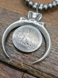 Eagle Half Dollar Coin Silver Squash Blossom Necklace - 24 in.