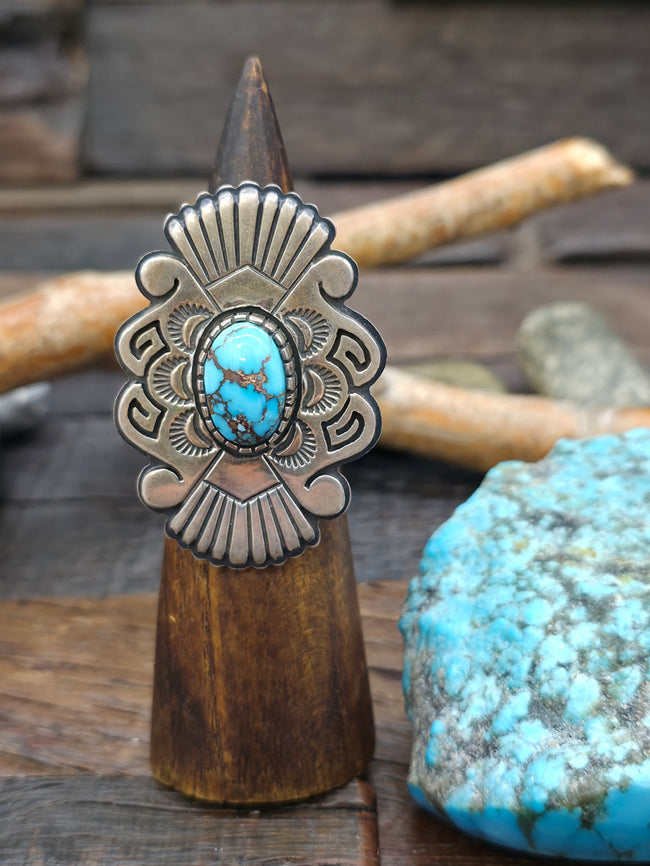 Sterling Silver Overlay Turquoise Ring by D. Benally - Size 11