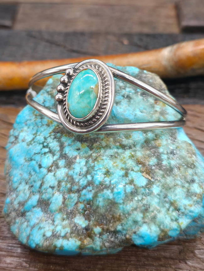 Turquoise Sterling Silver Bracelet by Leslie Nez - 6 1/2 in. with Gap