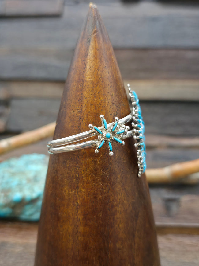 Sterling Silver Turquoise Zuni Needlepoint Naja Cuff Bracelet - 6 1/2 in. with Gap