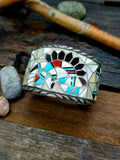 Vintage/Estate Mother of Pearl Inlay Rainbow Man Cuff - 7 in.