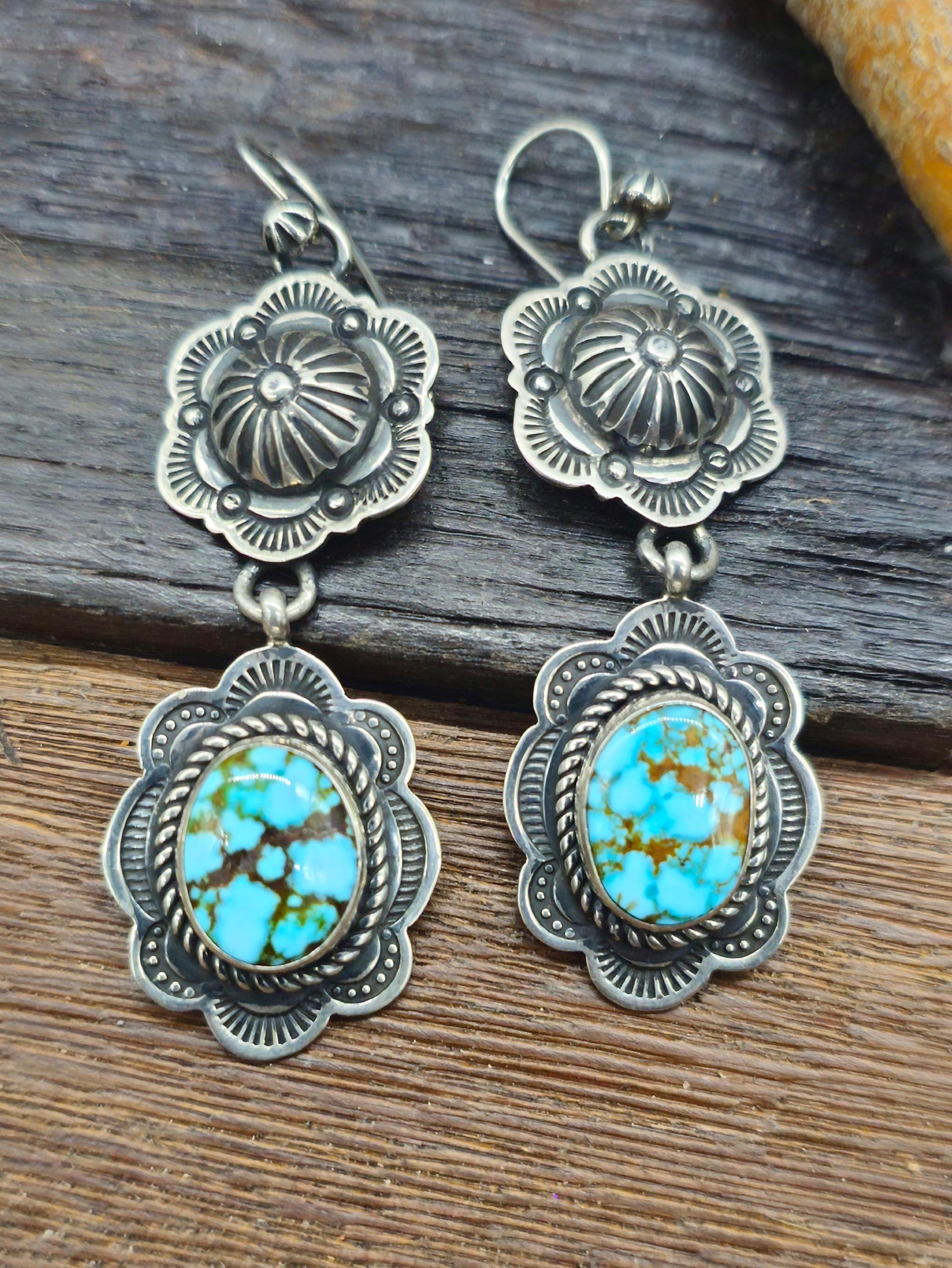 Stamped Sterling Silver Earrings with Turquoise by Albert Jake