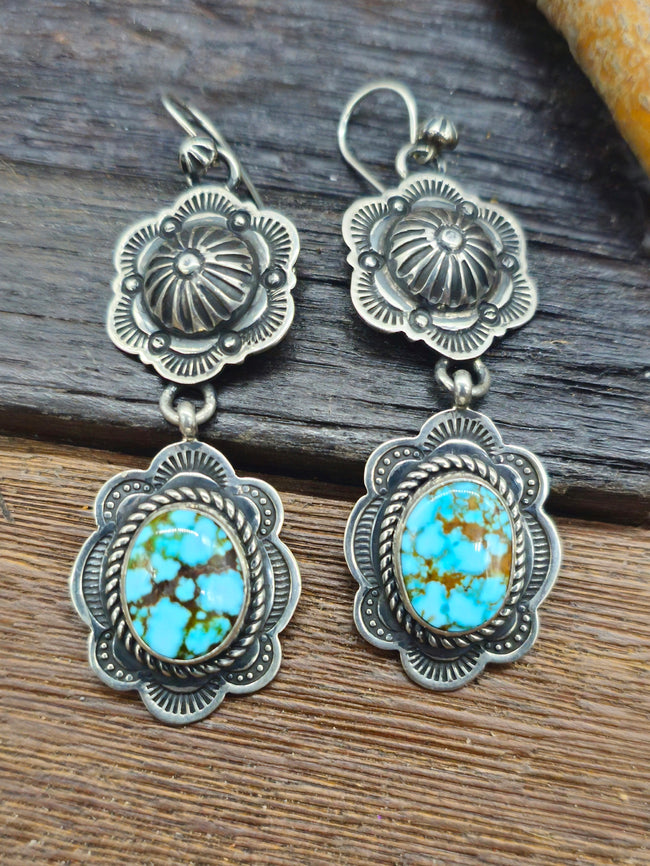 Stamped Sterling Silver Earrings with Turquoise by Albert Jake