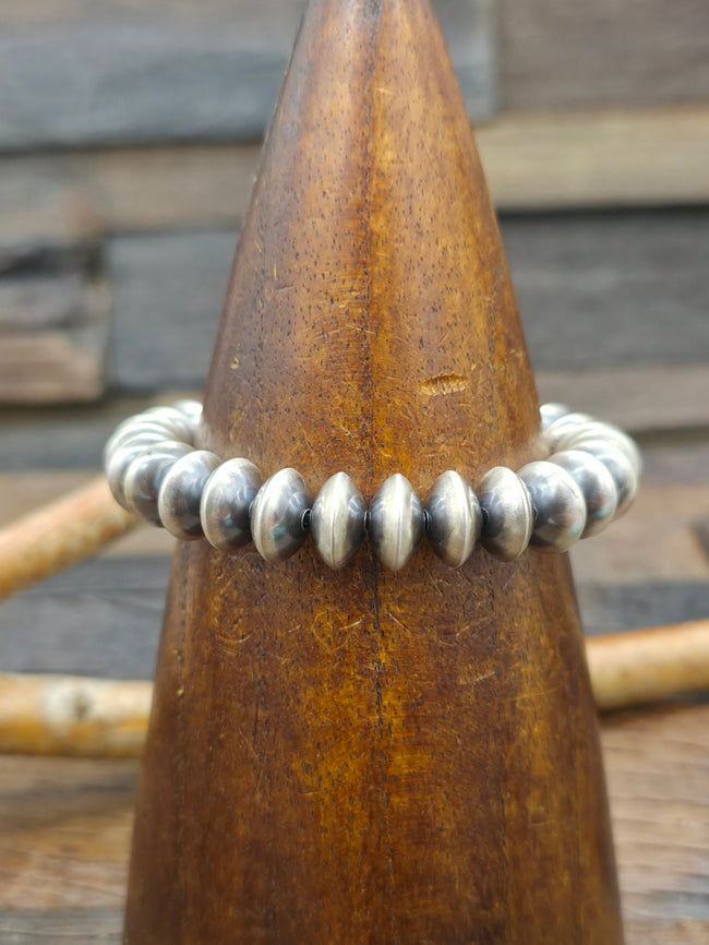 Stretch Oxidized Sterling Silver Disc Bead Bracelet by Bryannen Halwood - 6 in 10 mm