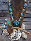 Sterling Silver Kingman Turquoise Pendant set w/Dangle Post Earrings 25in by B. Yellowhorse (earrings 1 1/2
