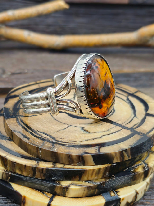 High-Shine Sterling Silver Amber Bracelet by Eugene Belone 6 in.