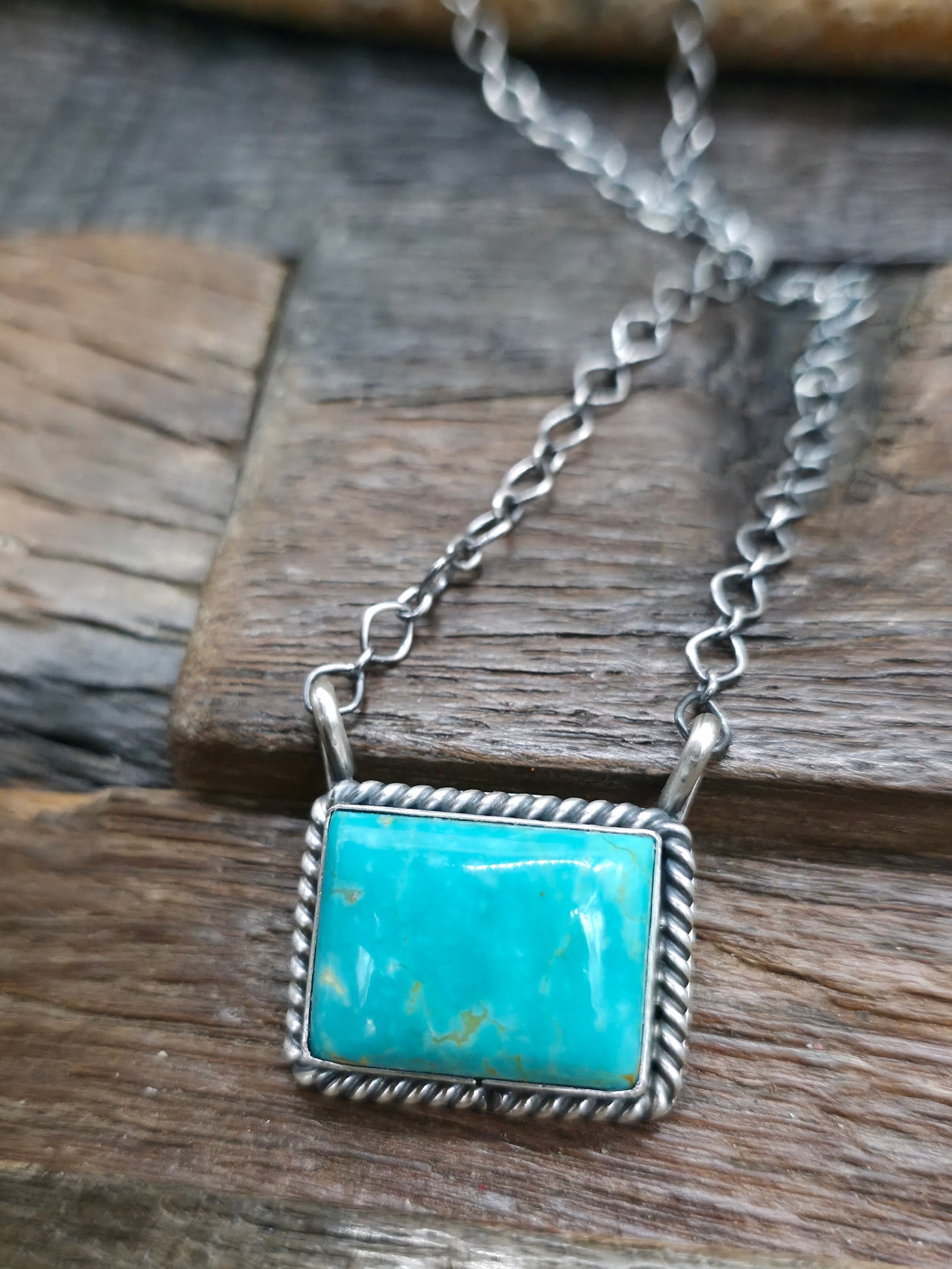 Sterling Silver Turquoise Bar Necklace by "JY" - 19 in.