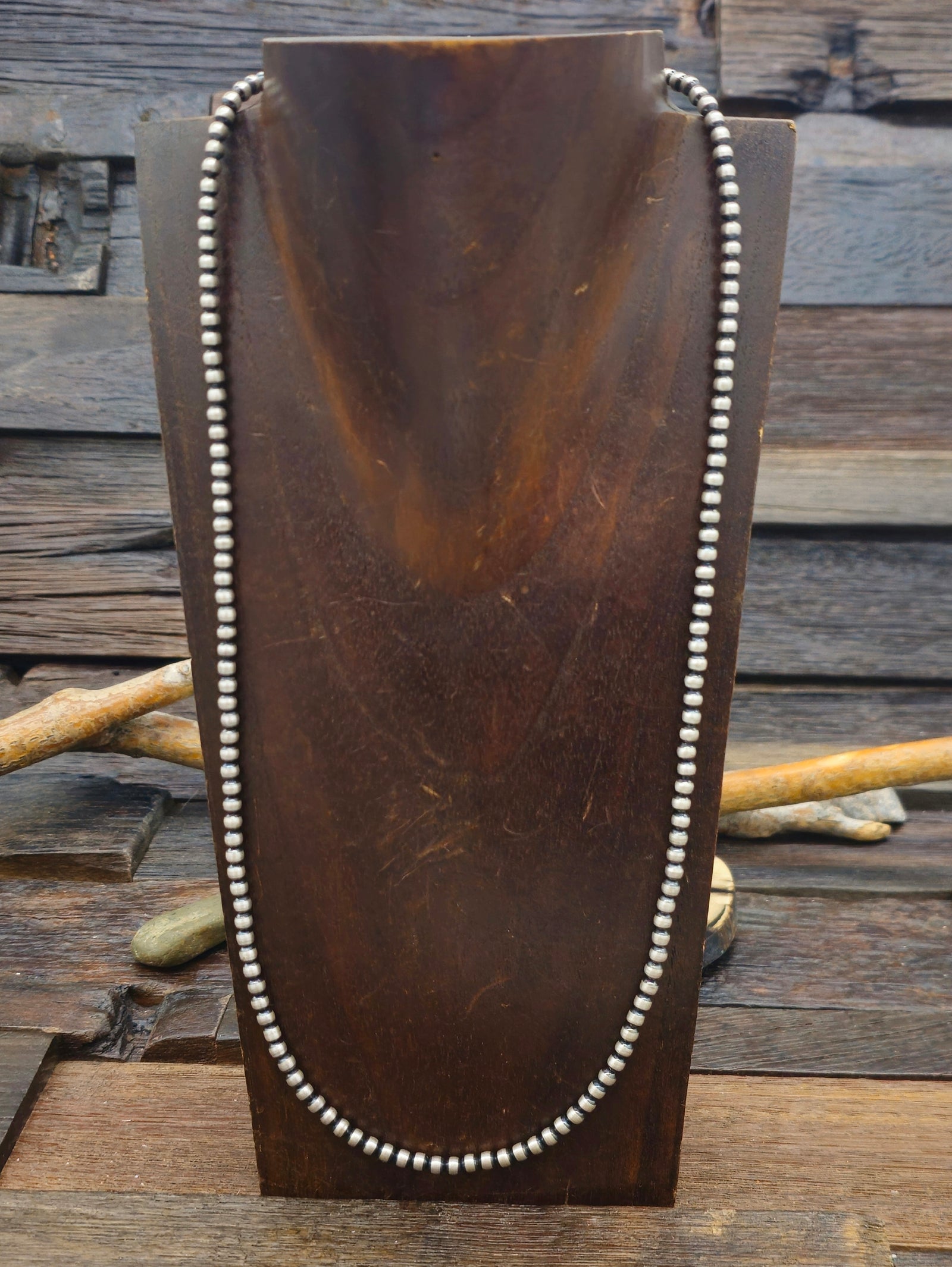 Sterling Silver Oxidized Bead Necklace 4mm 26 in.