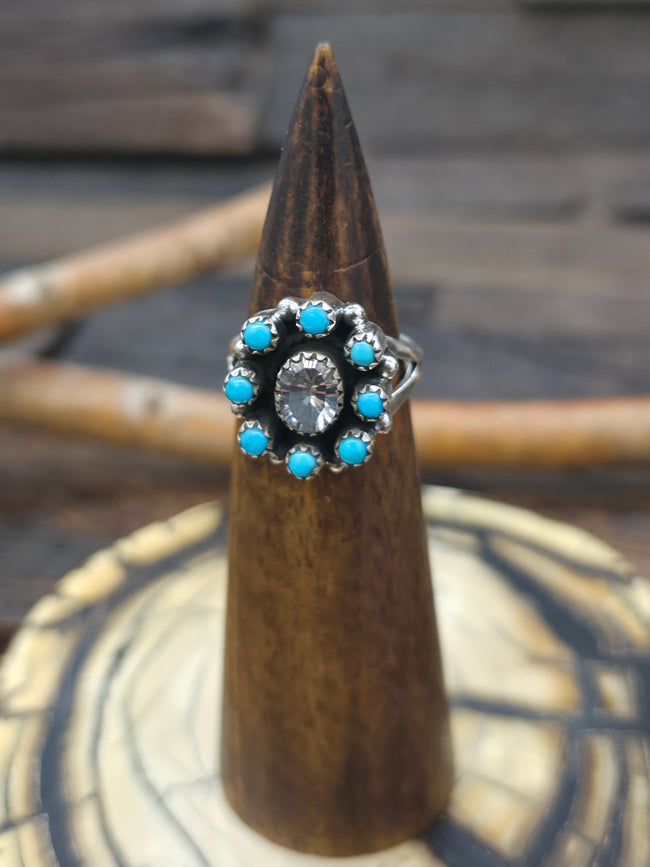 Sterling Silver and Turquoise CZ Ring - Size 9