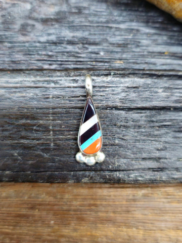 Turquoise and Jet Inlay Sterling Silver Bear Pendant by Ray Jack