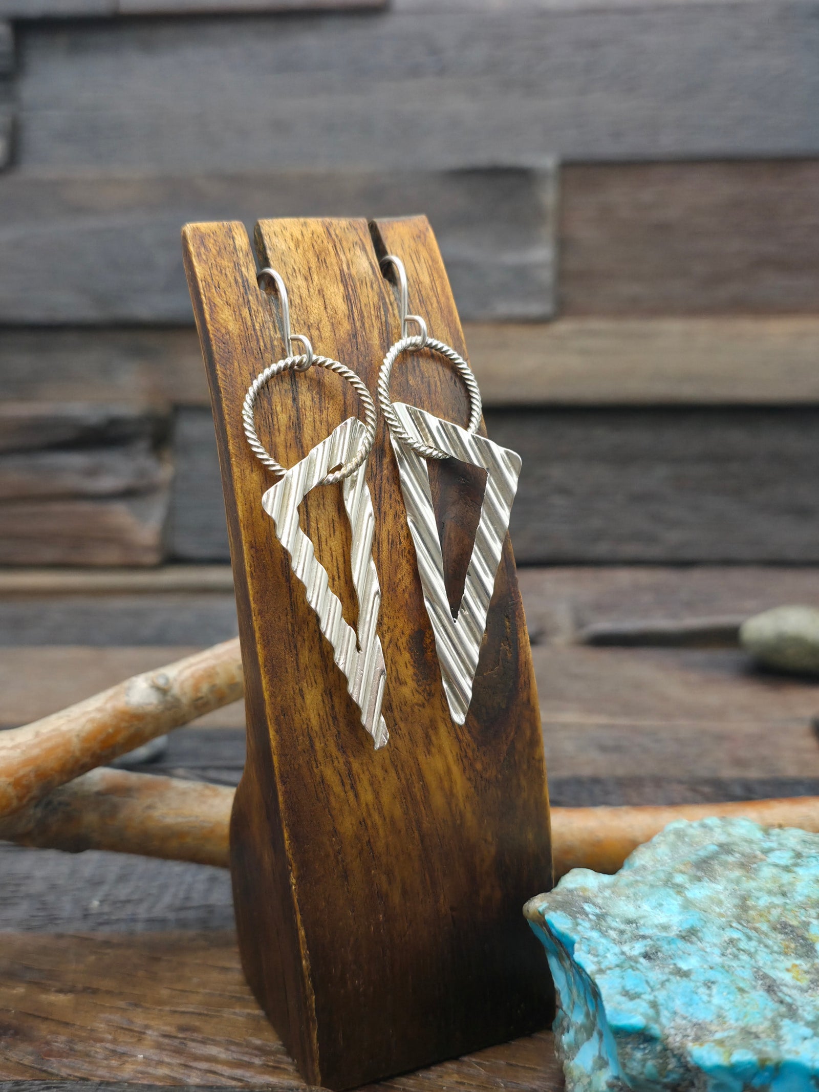 Sterling Silver Triangle Hook Dangle Earrings by Aaron Broken Shoulder