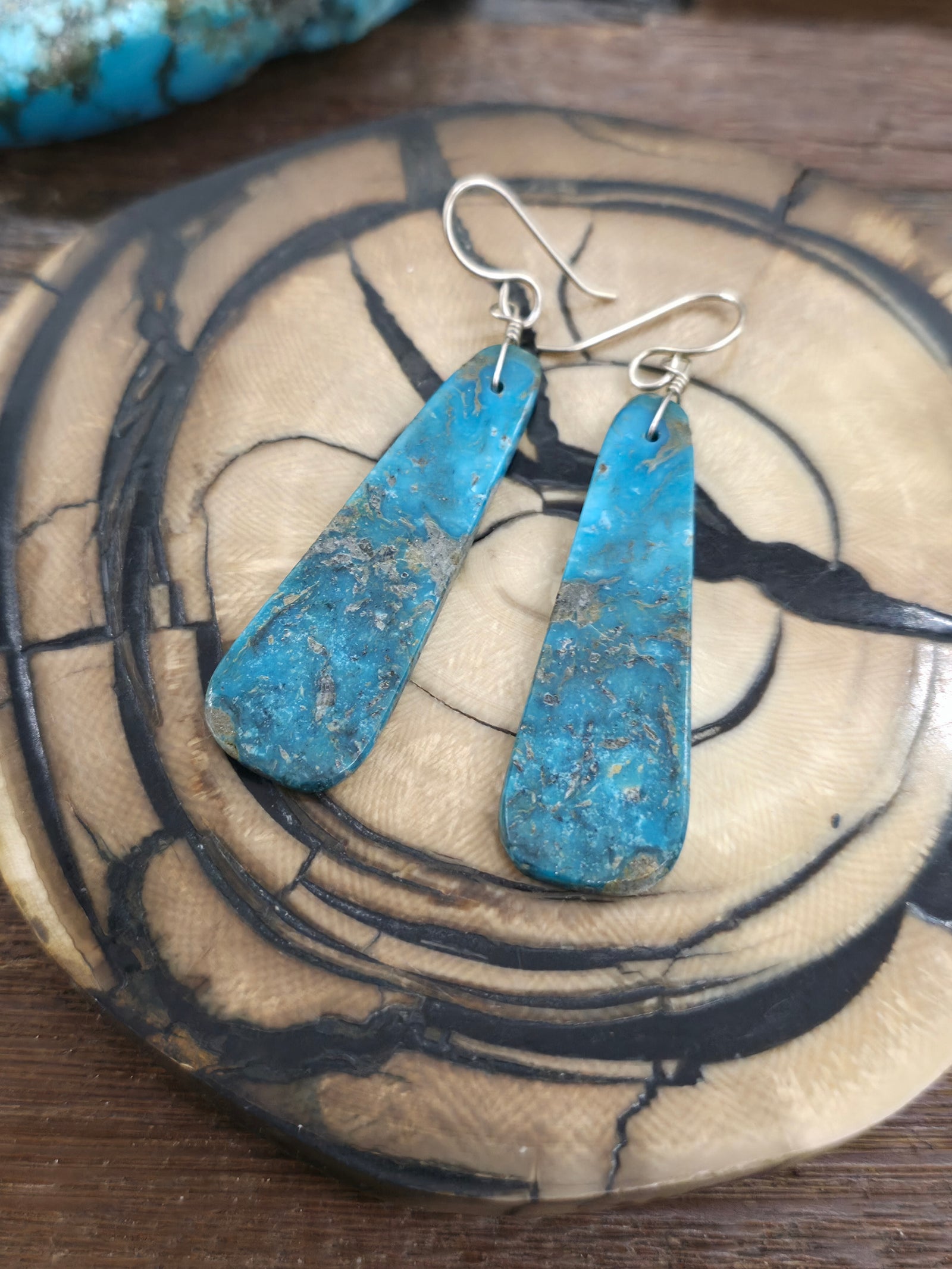 Turquoise Slab Earrings  by Marcella Castillo - 2 1/2 in. by 1/2 in.