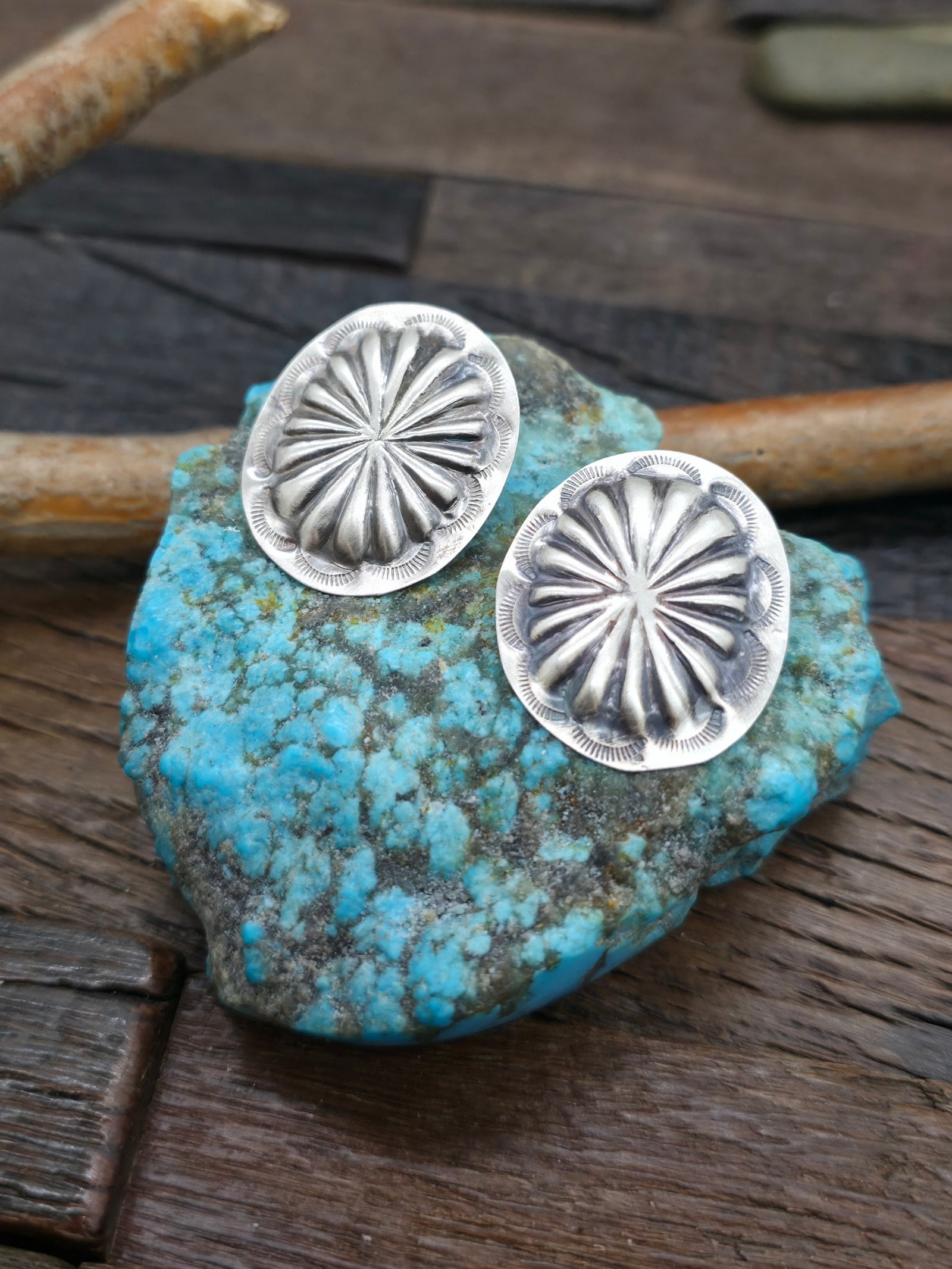 Stamped Sterling Silver Concha Earrings by Joanne Begay