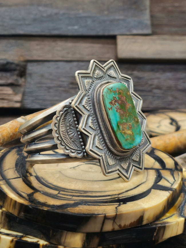 Green Turquoise Sterling Silver Cuff by Leon Martinez - 6 3/4 in.