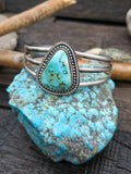 Brushed Sterling Silver and Royston Turquoise Cuff by LaRose Ganadanegro - 6 1/2 in.