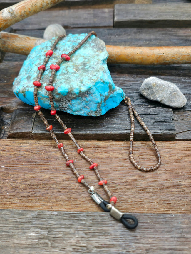 Coral Dark Heishi Eyeglass Chain by Ramona Bird - 26 in.