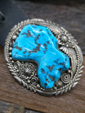 Sterling Silver Leaf Applique and Sleeping Beauty Turquoise Nugget Concho Belt by Ben Begaye - 54 in.