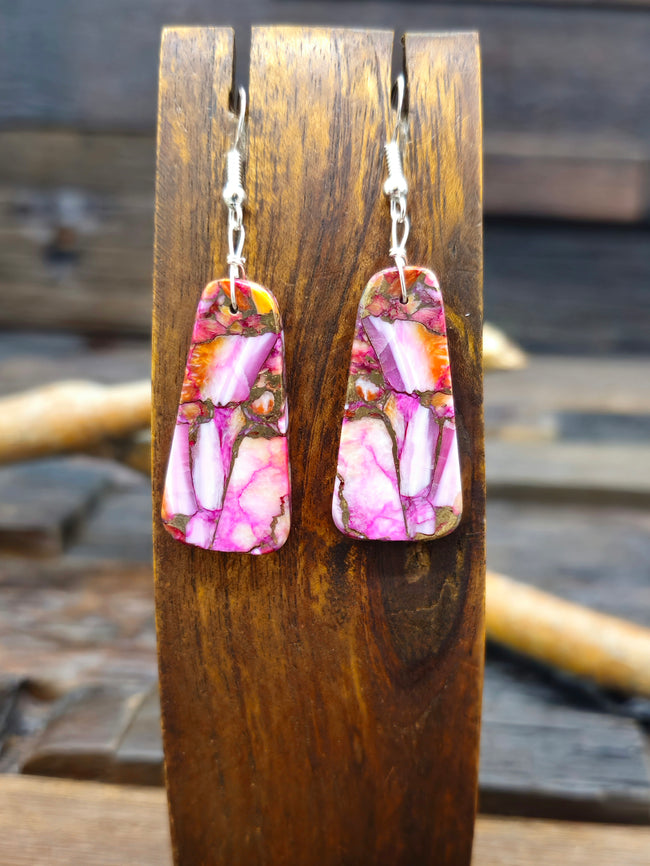 Orange Spiny and Purple Slab Earrings by Robert Coriz