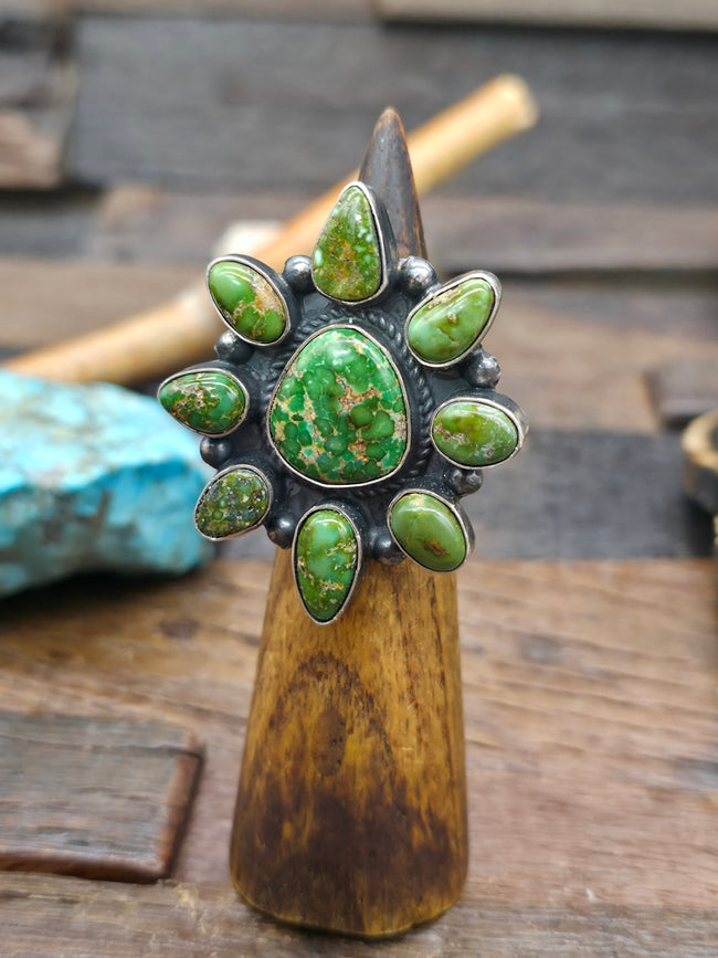 Sterling Silver Sonoran Gold Turquoise Cluster Ring by "M" - Adjustable