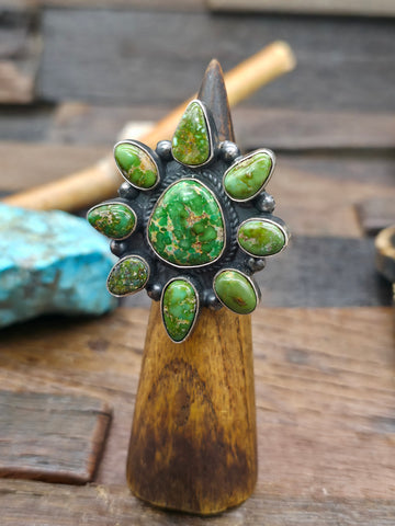 Sterling Silver Royston Turquoise Petroglyph Earrings by Alex Sanchez - 3 1/2 in. by 5/8 in.