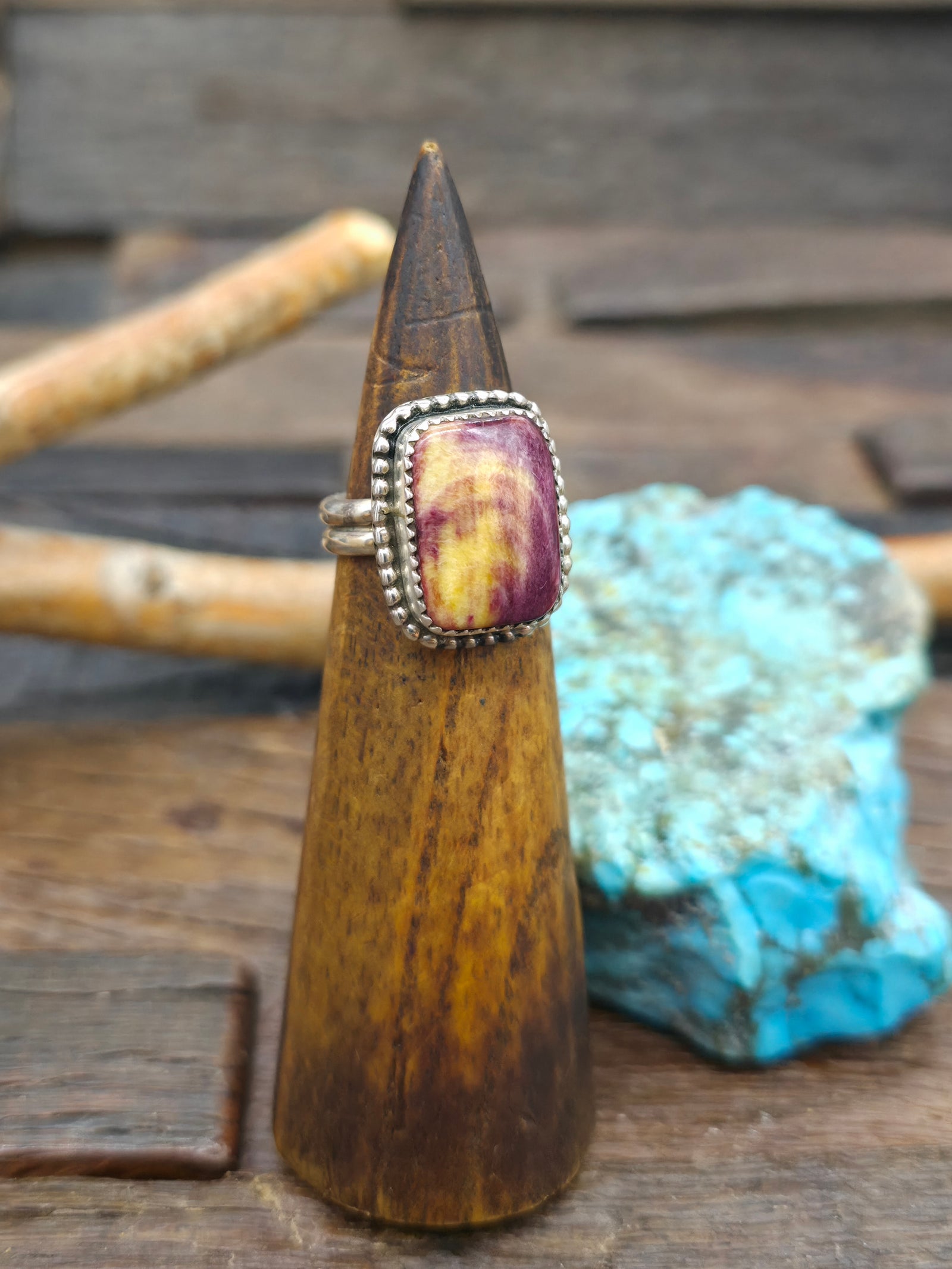 Sterling Silver Purple and Orange Spiny Ring by Rosella Paxson - Size 8 1/2