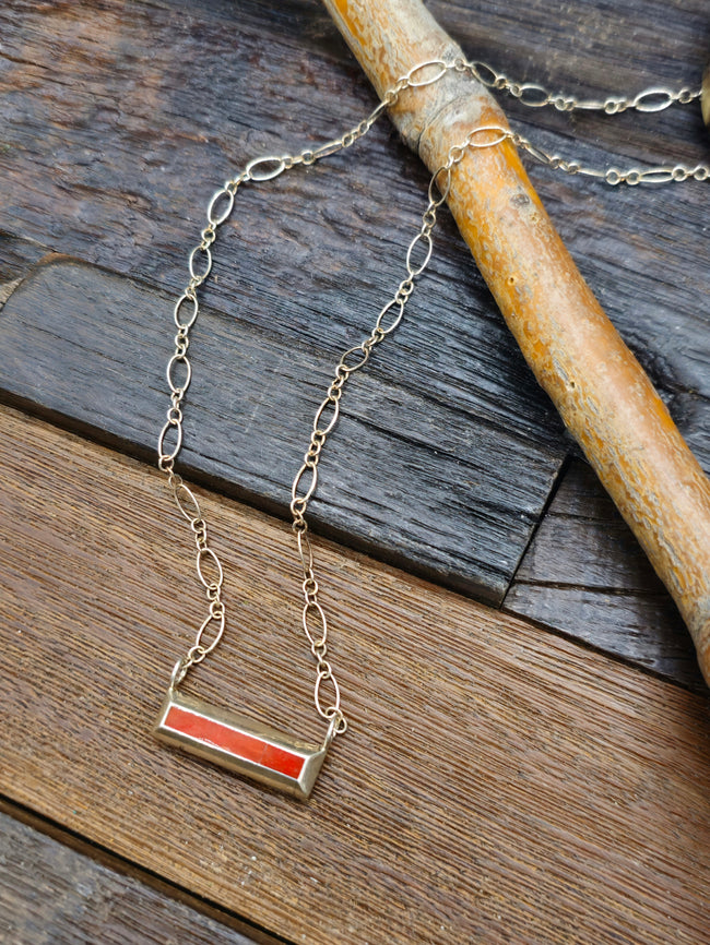 One in. Coral Bar Necklace on 18 in. Chain by J. Natachu