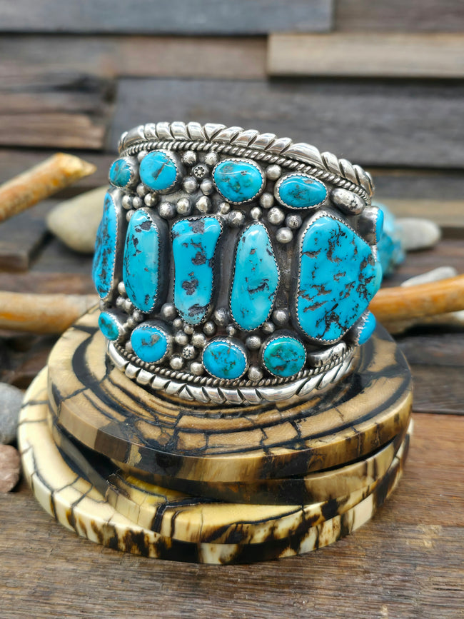 Vintage/Estate Turquoise Nugget Sterling Silver Cuff - 8 in.