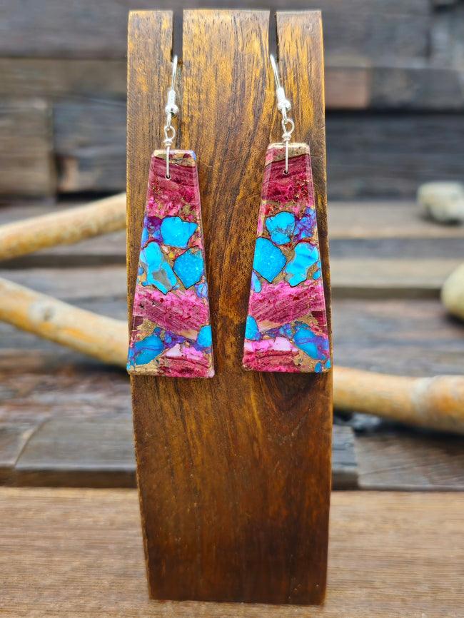 Purple and Blue Turquoise and Spiny Oyster Slab Earrings by Jameson Pete