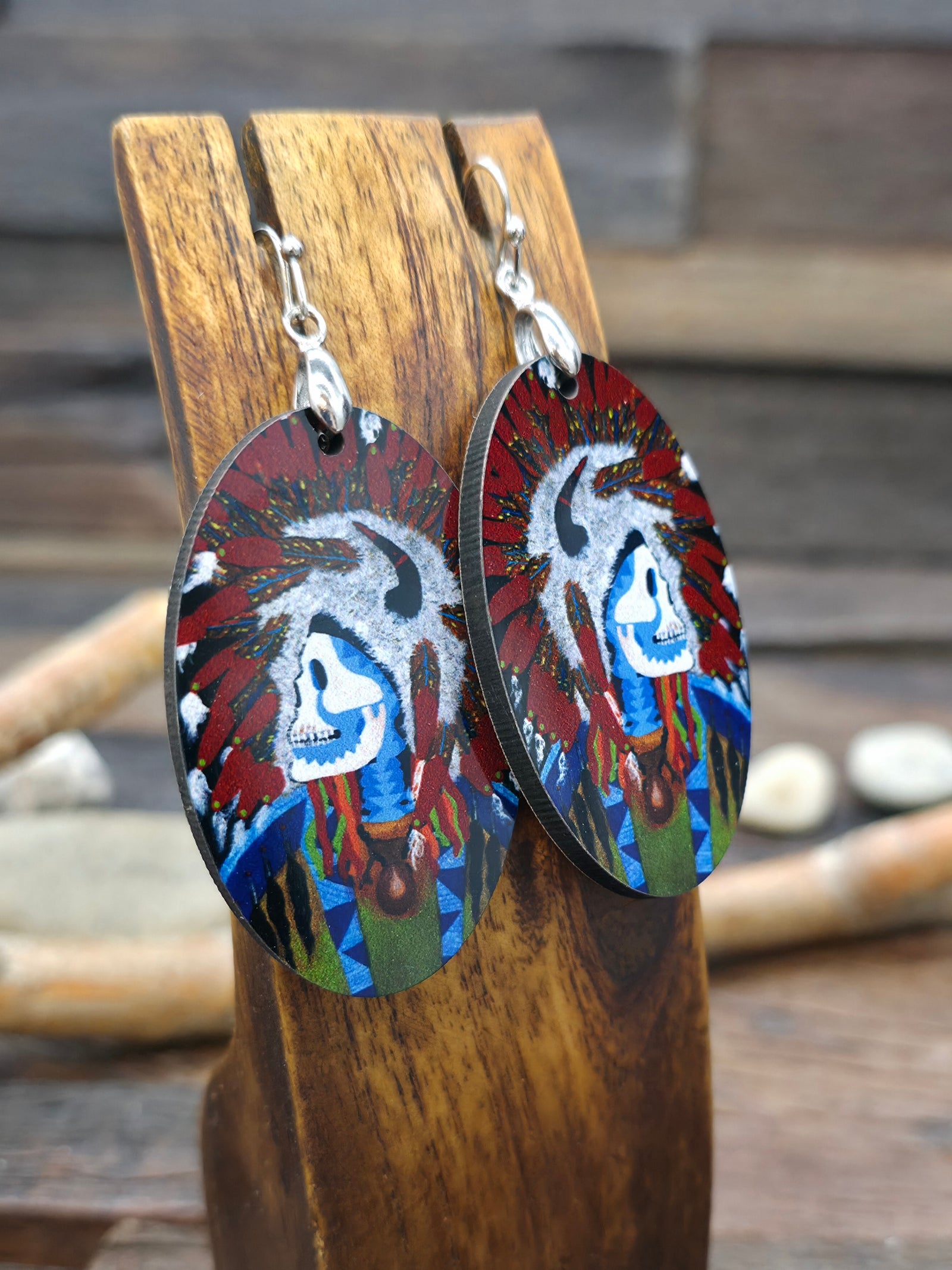 Art Earrings by Bill and Tracy Rabbit - Skull Chief